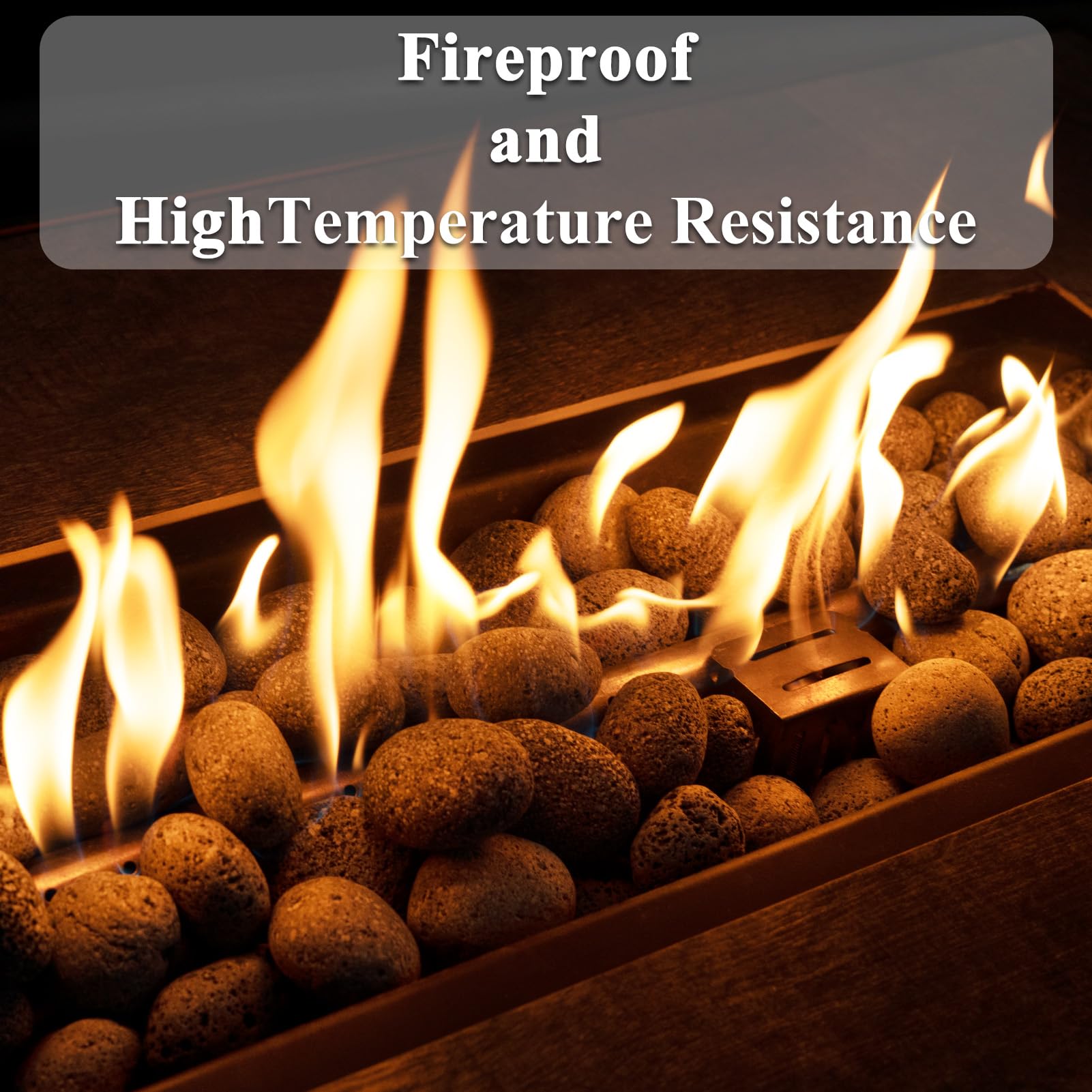 GASPRO lava rocks in a gas fire pit producing even flames and improved appearance