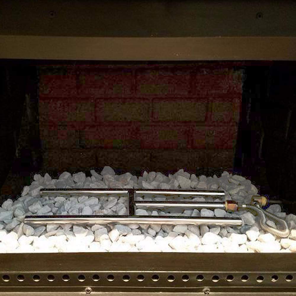 GASPRO H burner installed in outdoor fire pit producing wide, consistent fire pattern