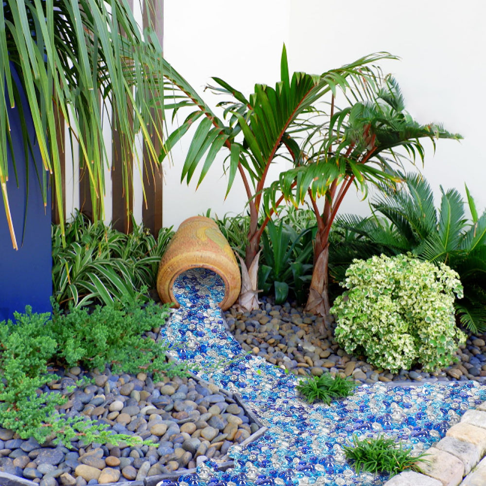 GASPRO glass beads used around a fountain adding long-lasting decorative sparkle