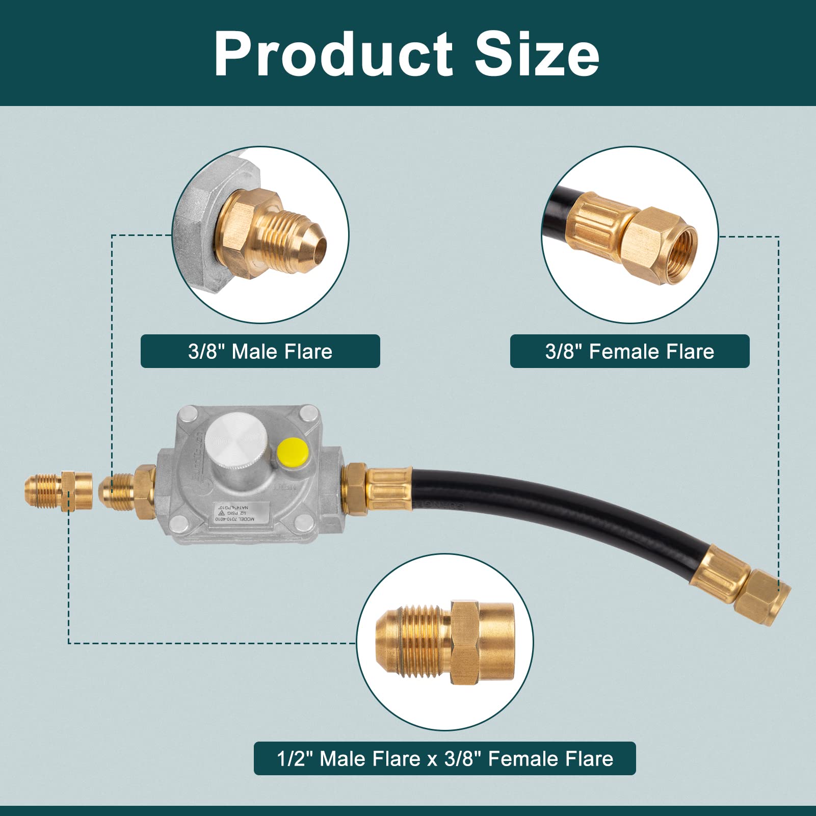 GASPRO close-up of 3/8" flare connection demonstrating leak-resistant metal flare interface