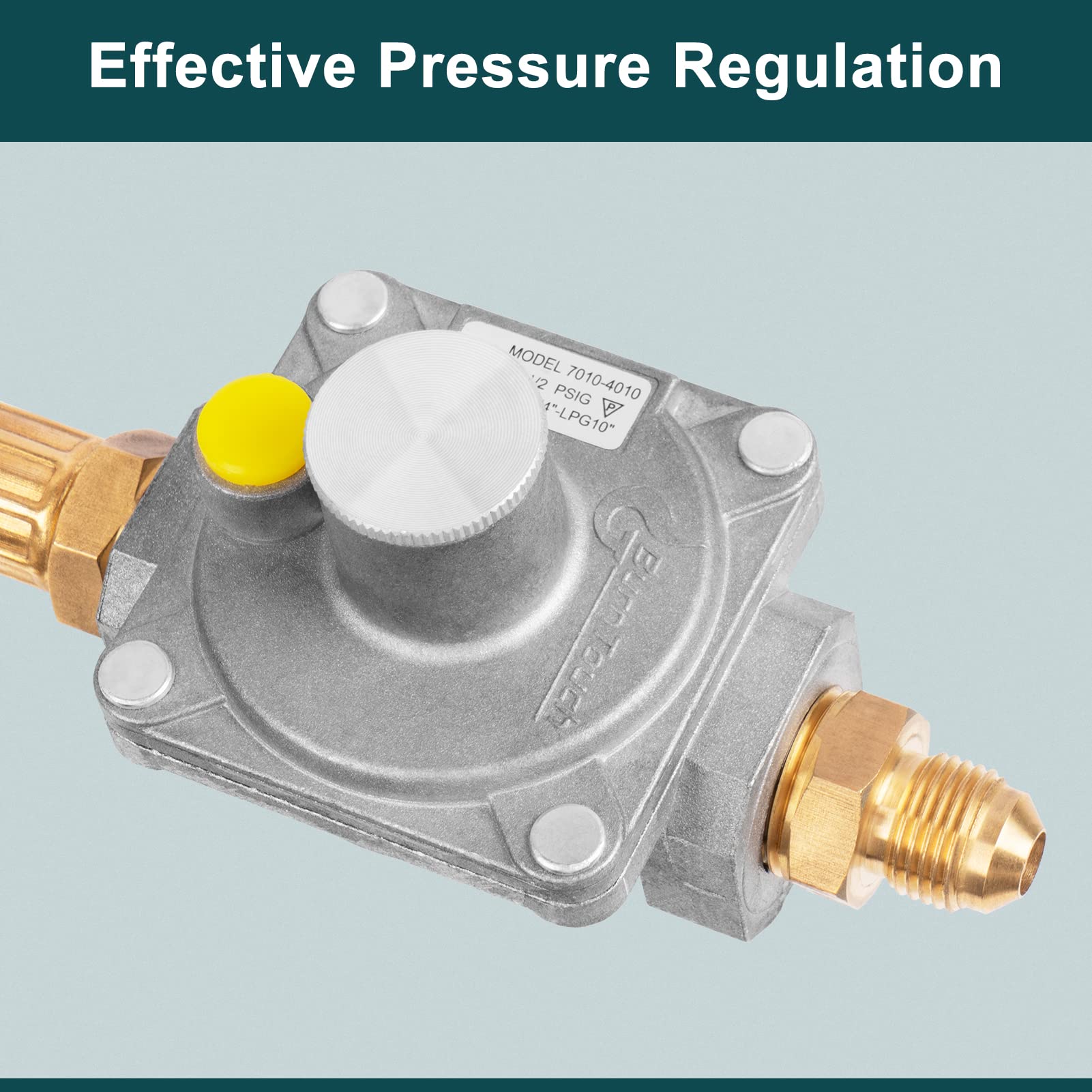 GASPRO regulator alongside 1/2" to 3/8" adapter showing hookup flexibility for different pipes