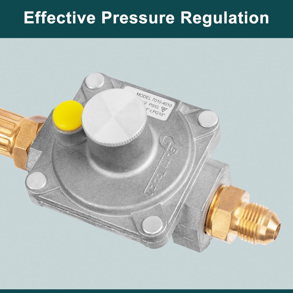 GASPRO regulator alongside 1/2" to 3/8" adapter showing hookup flexibility for different pipes