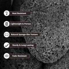 GASPRO lava rocks placed under fire glass demonstrating stable burner concealment benefit