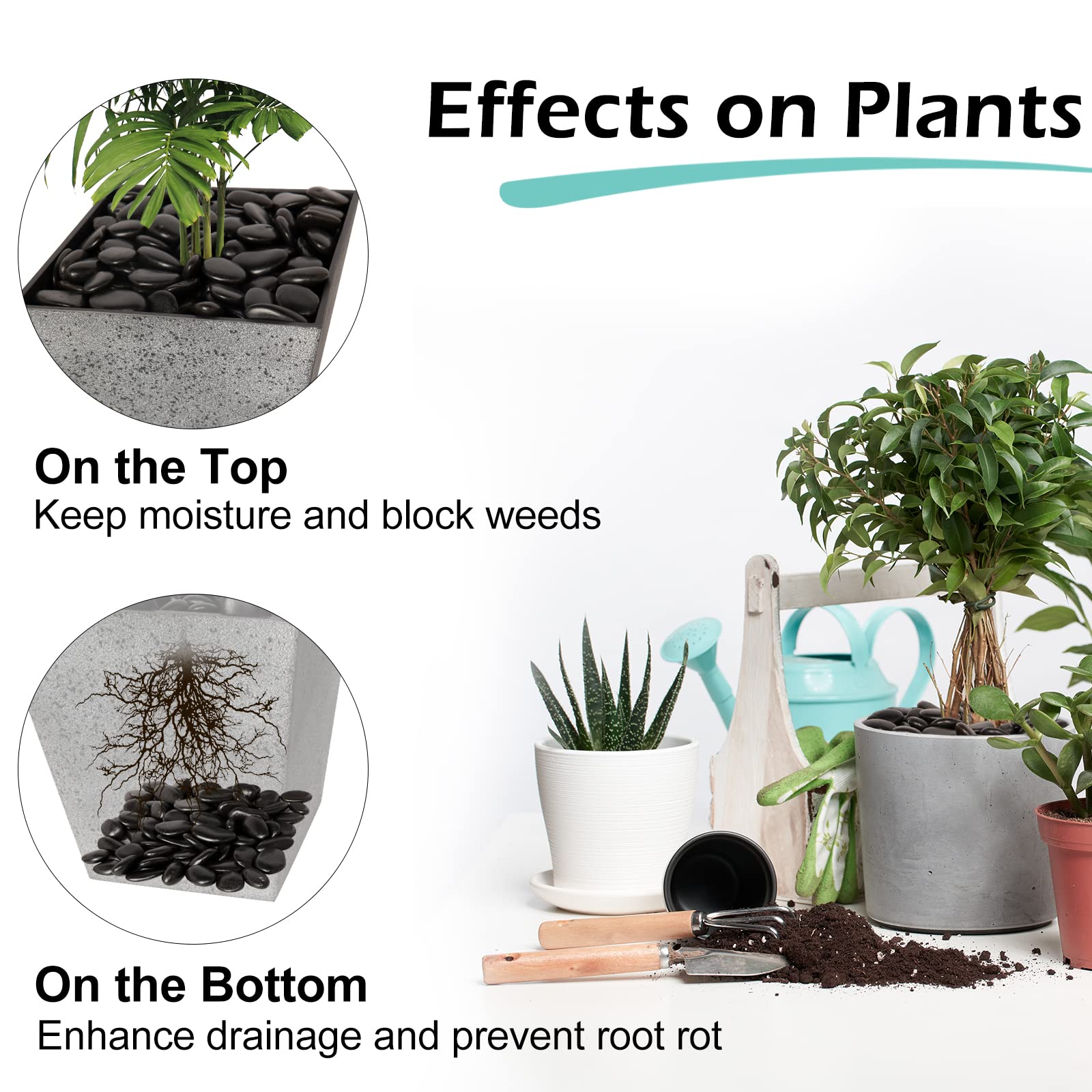 GASPRO stones layered in a ceramic planter improving drainage and modern appearance