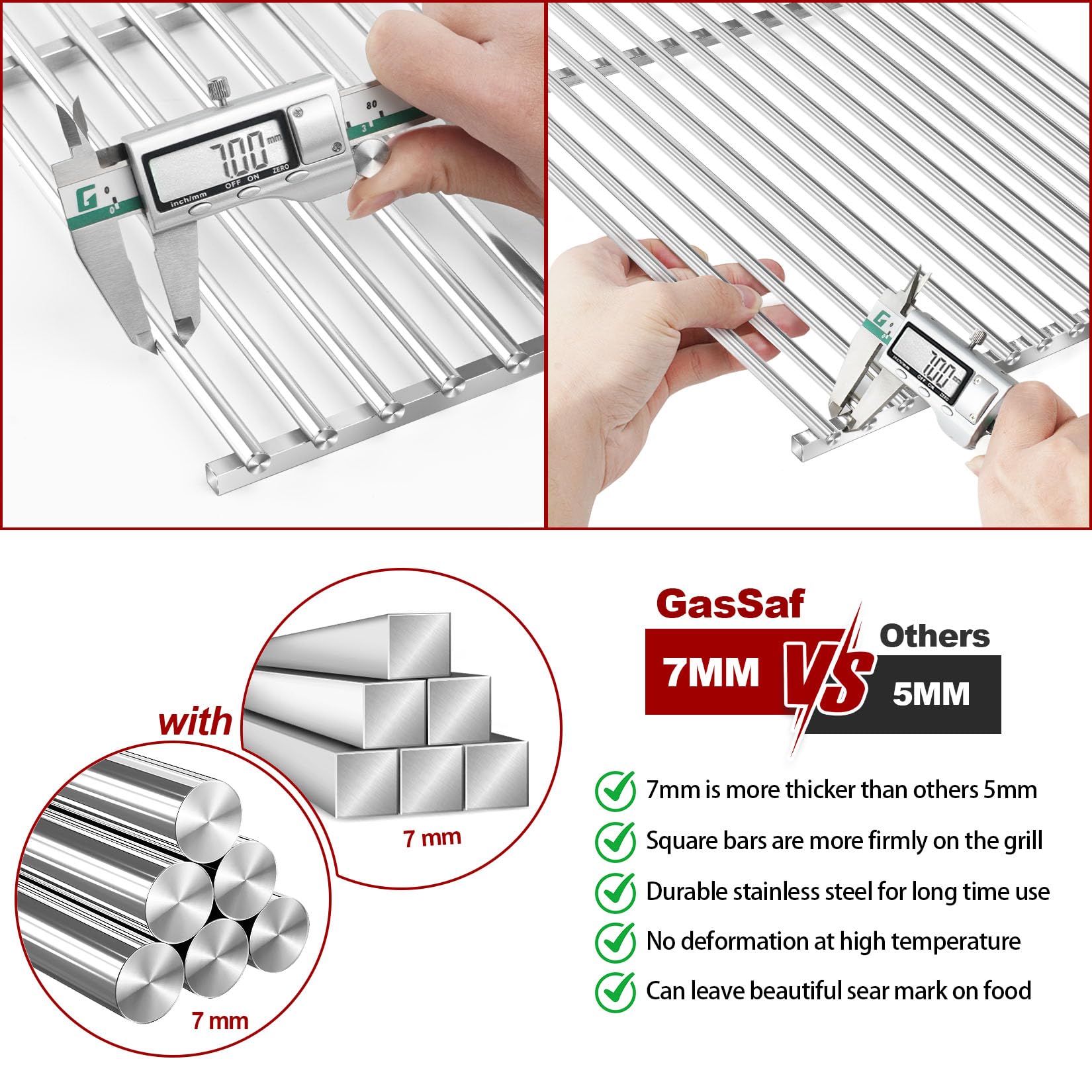 GasSaf grates installed in Weber grill demonstrating correct fit and even heat
