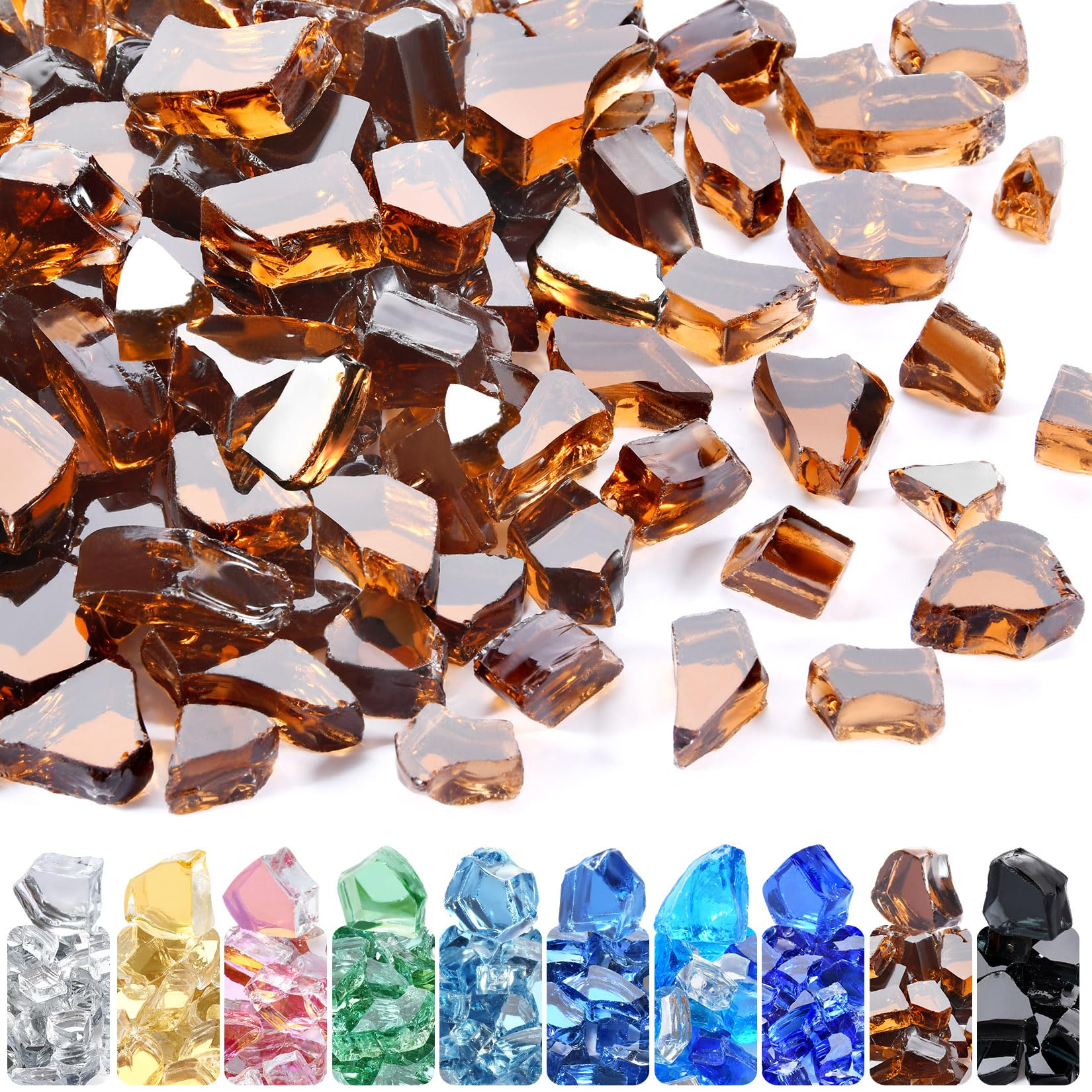 GasSaf front packaging showing 10-pound amber fire glass and branding benefit