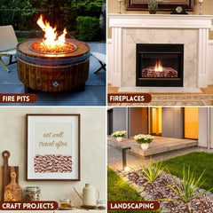 GasSaf amber fire glass in lit outdoor pit creating vibrant flame reflections