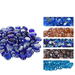 GasSaf beads arranged in outdoor fire pit showing vivid blue sparkle
