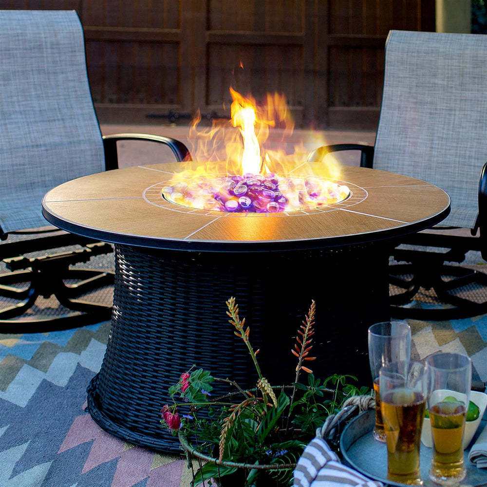 GasSaf fire beads in backyard at night creating ambient, decorative lighting