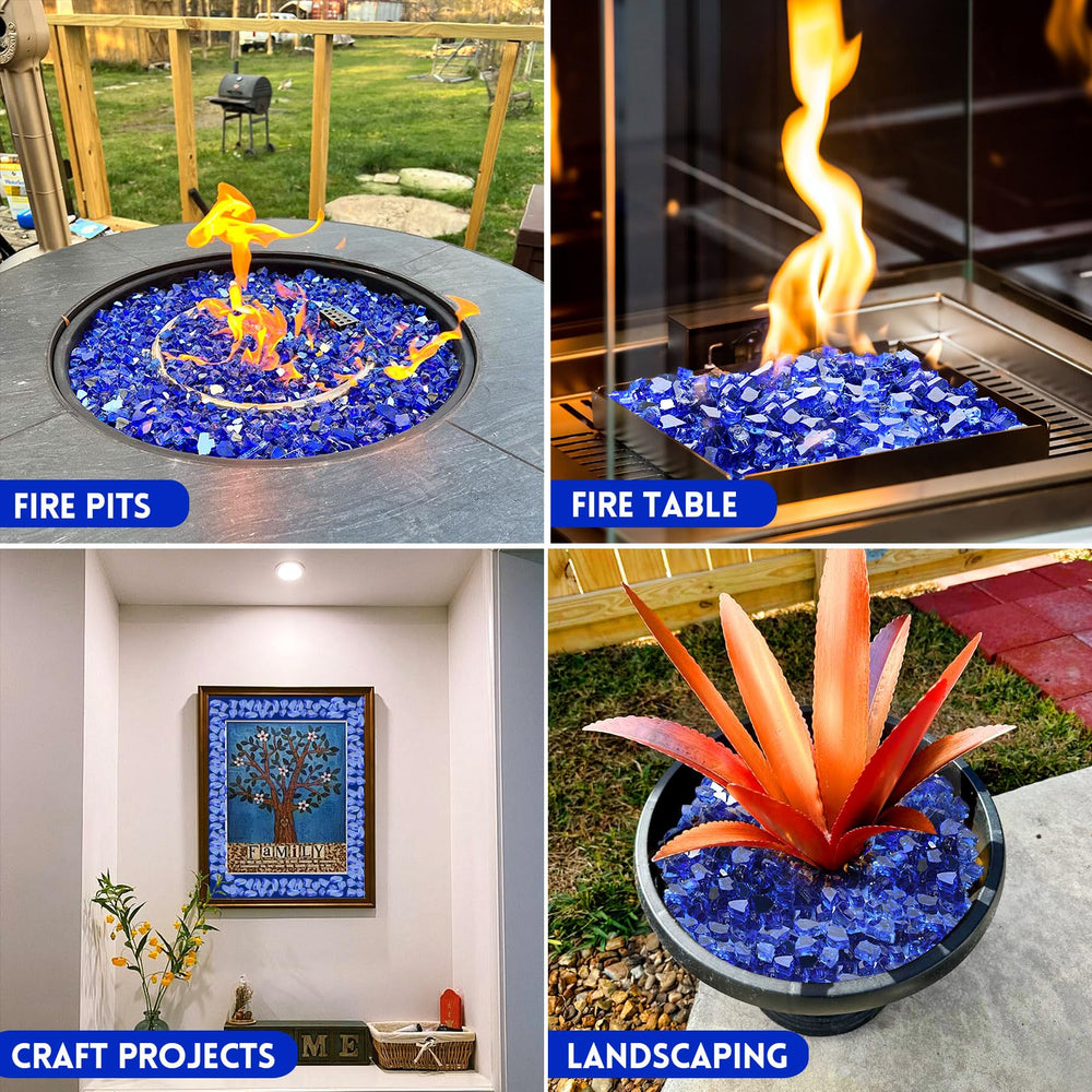 GasSaf installed in outdoor fire pit showing vivid blue reflection and flame