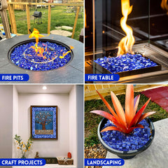 GasSaf installed in outdoor fire pit showing vivid blue reflection and flame