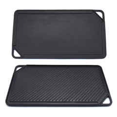 GasSaf front view griddle pan showing full rectangular cooking area and edges, highlights large capacity