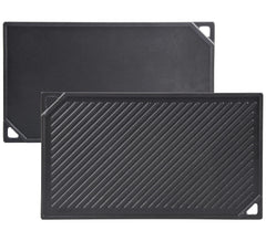 GasSaf front view of rectangular griddle showing cooking area and sturdy build benefit
