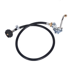 GasSaf adapter front view showing hose and regulator, clear compatibility benefit