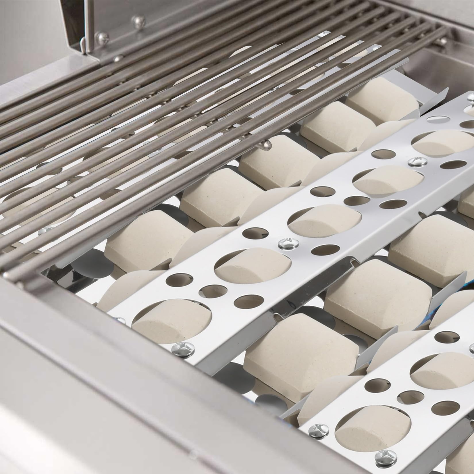 GasSaf plates installed over burners demonstrating flame protection and even heat
