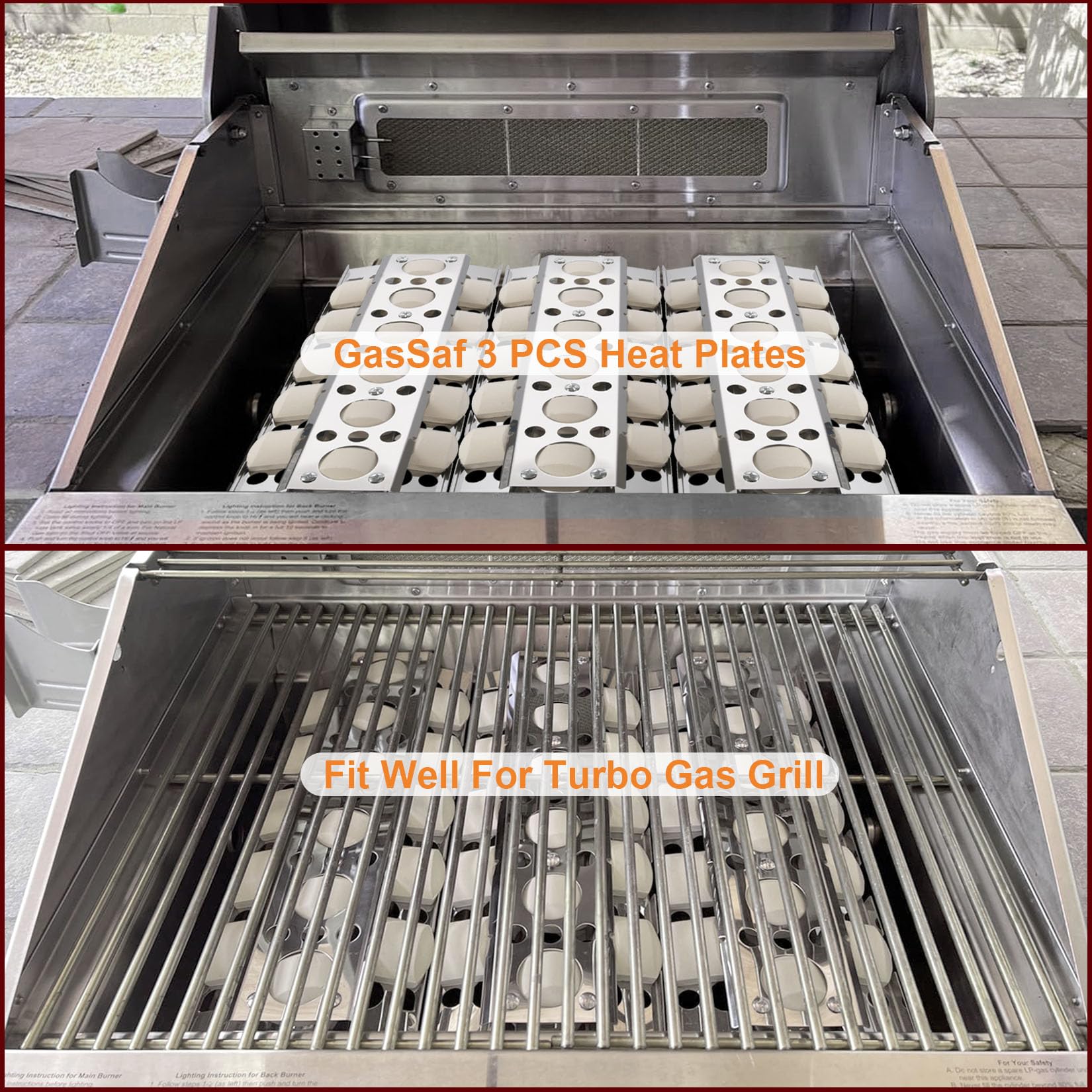 GasSaf installed heat plate in grill protecting burners and reducing flare-ups