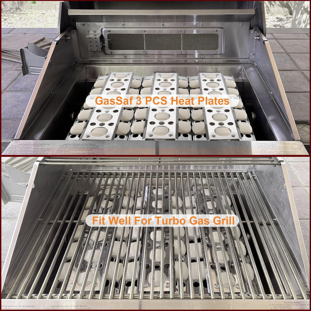 GasSaf installed heat plate in grill protecting burners and reducing flare-ups