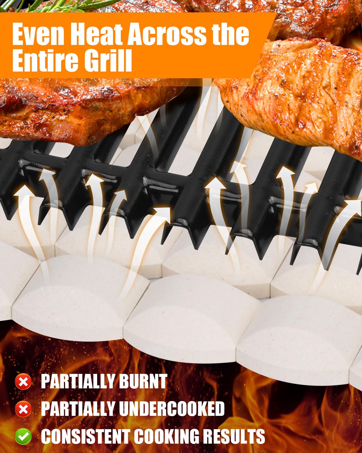 GasSaf installed beneath grill grates showing reduced flare-ups and cleaner cooking