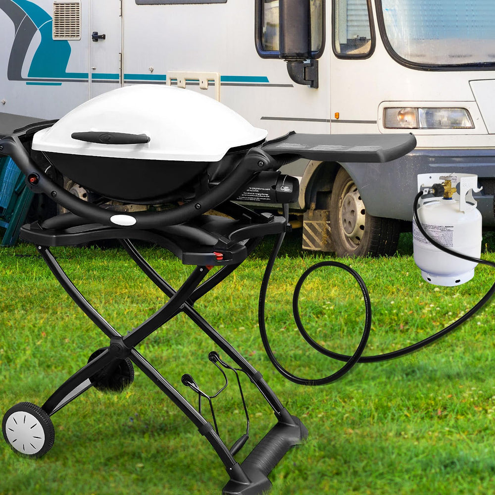 GasSaf attached to backyard grill showing safe, tidy setup