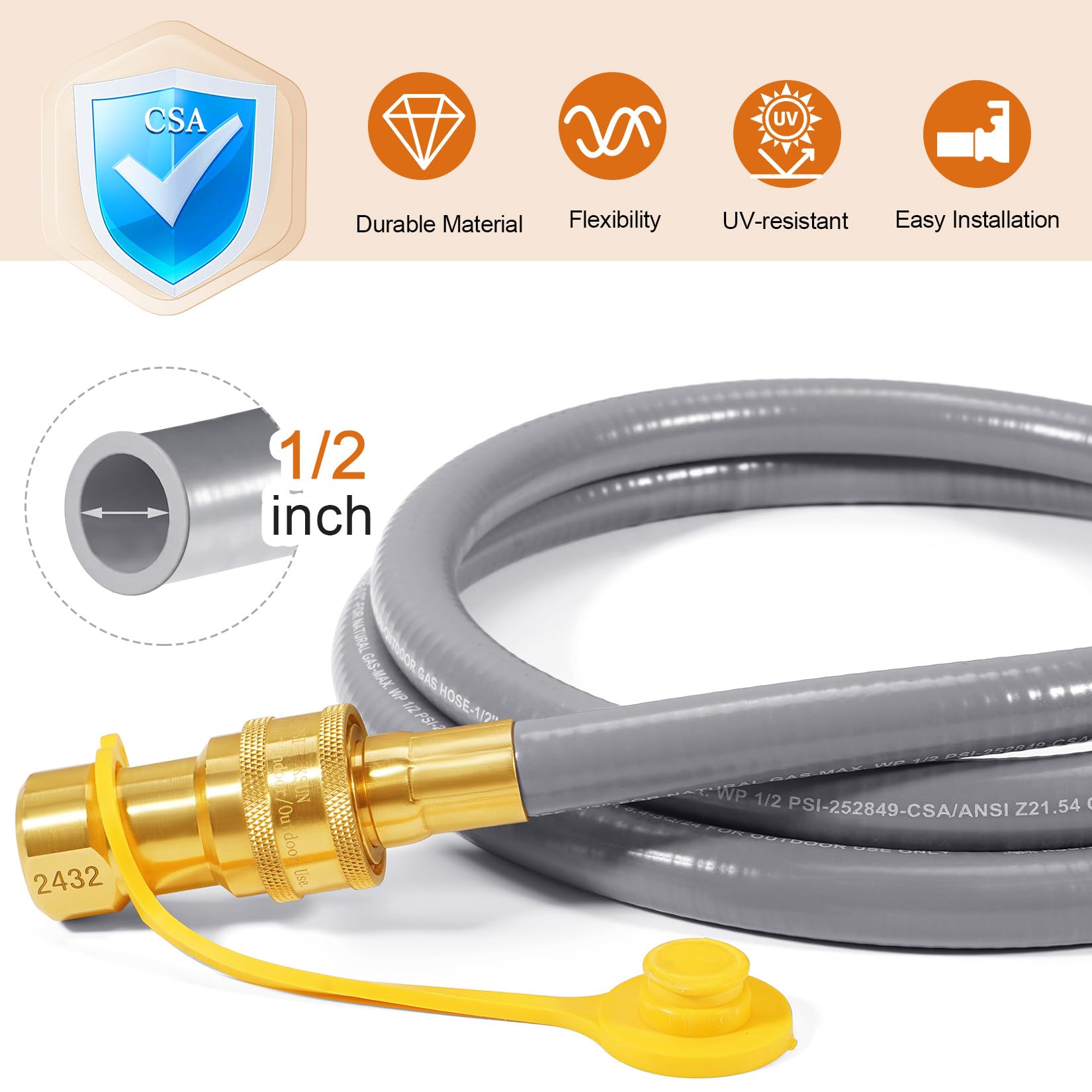 GasSaf quick-connect engaged to outlet showing fast, tool-free hookup