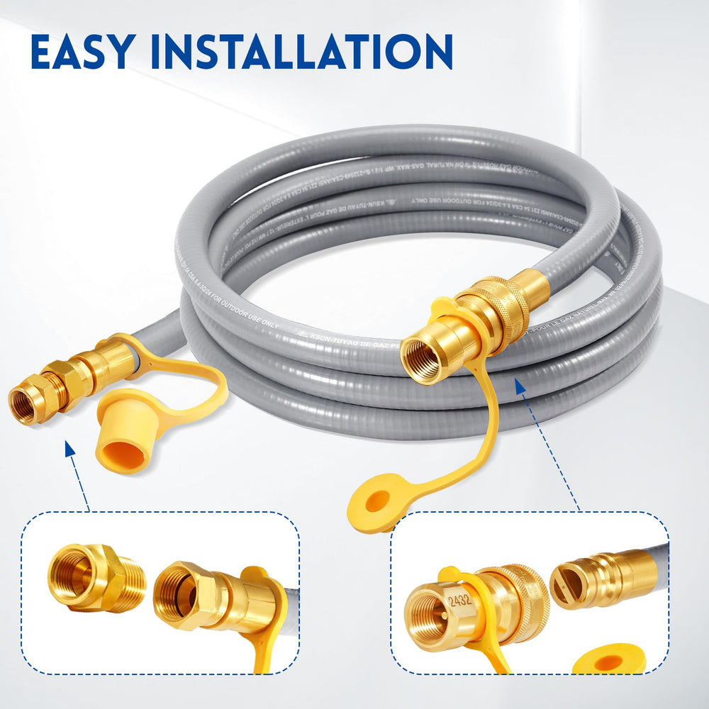 GasSaf hose next to wrench showing correct scale and installation ease