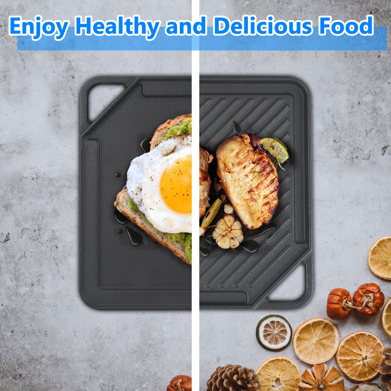 GasSaf smooth griddle surface close-up showing nonstick seasoning benefit