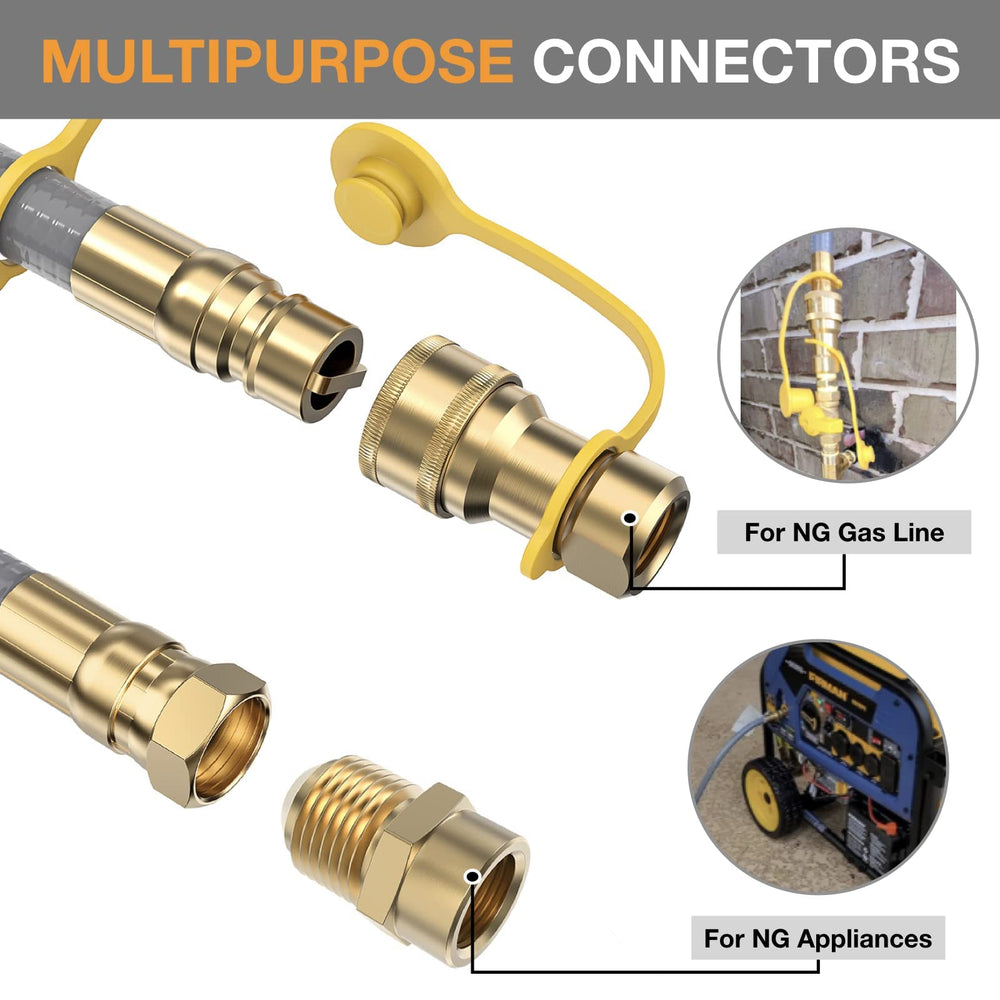 GasXpert adapter and fittings display, highlighting included 3/8" to 1/2" conversion piece