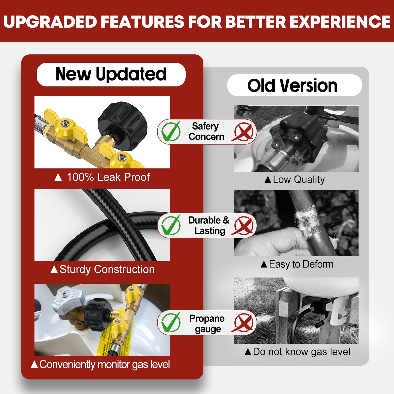 GasXpert hose beside ruler for scale, five-foot length for flexible setup