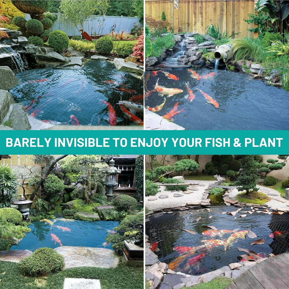 GasXpert backyard pond scene illustrating predator and leaf protection