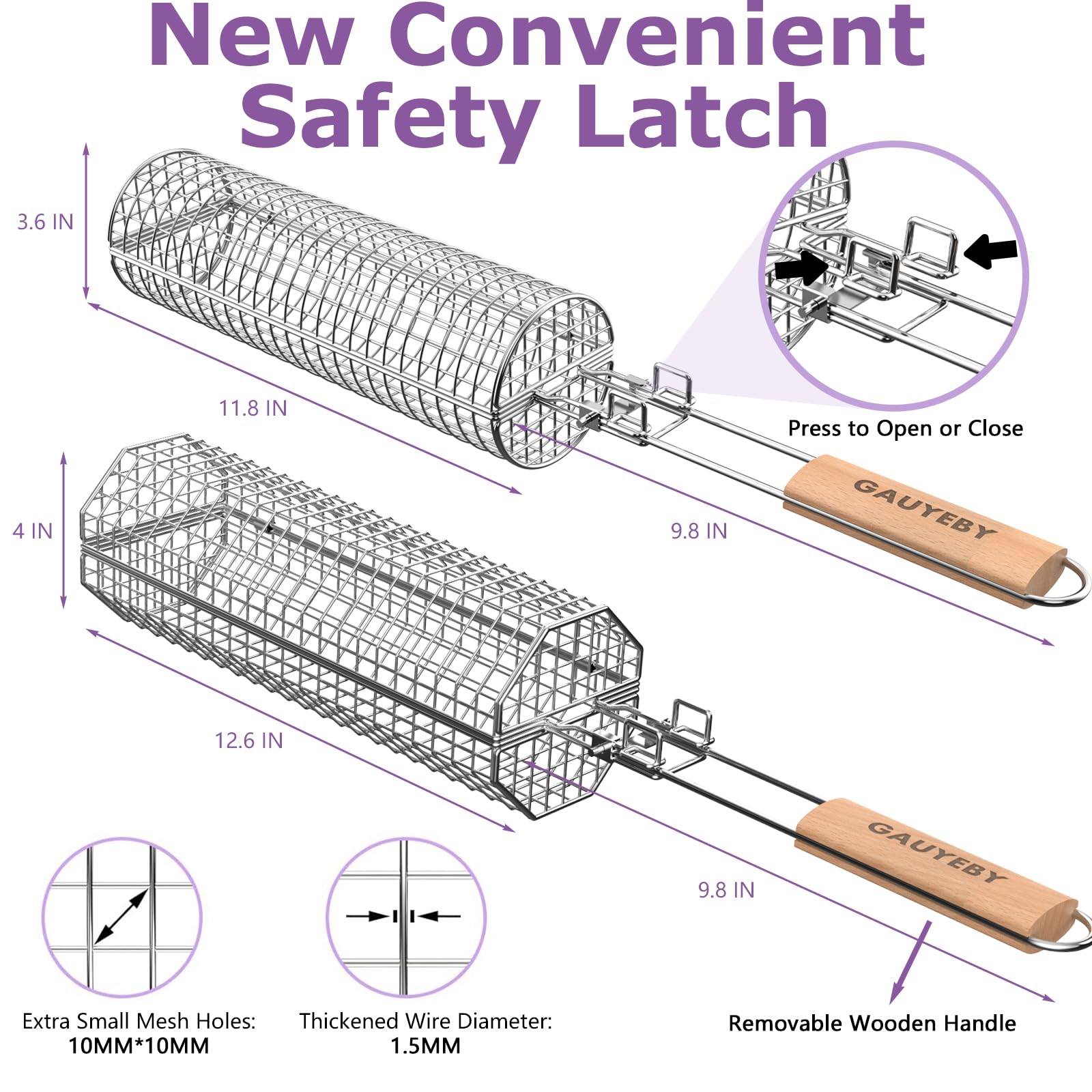 GAUYEBY basket flipped open to show easy cleaning access and safe food removal