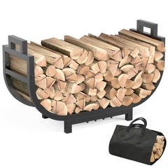 GAVISCITY front view showing full 30-inch firewood rack and neat storage benefit