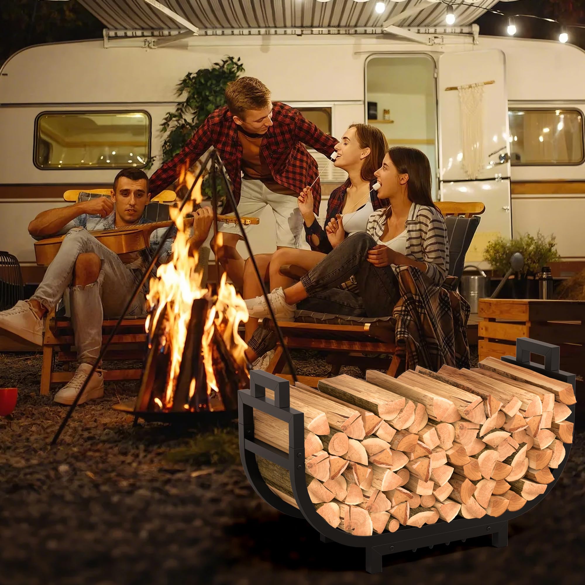 GAVISCITY rack with stacked logs for size comparison and practical capacity benefit
