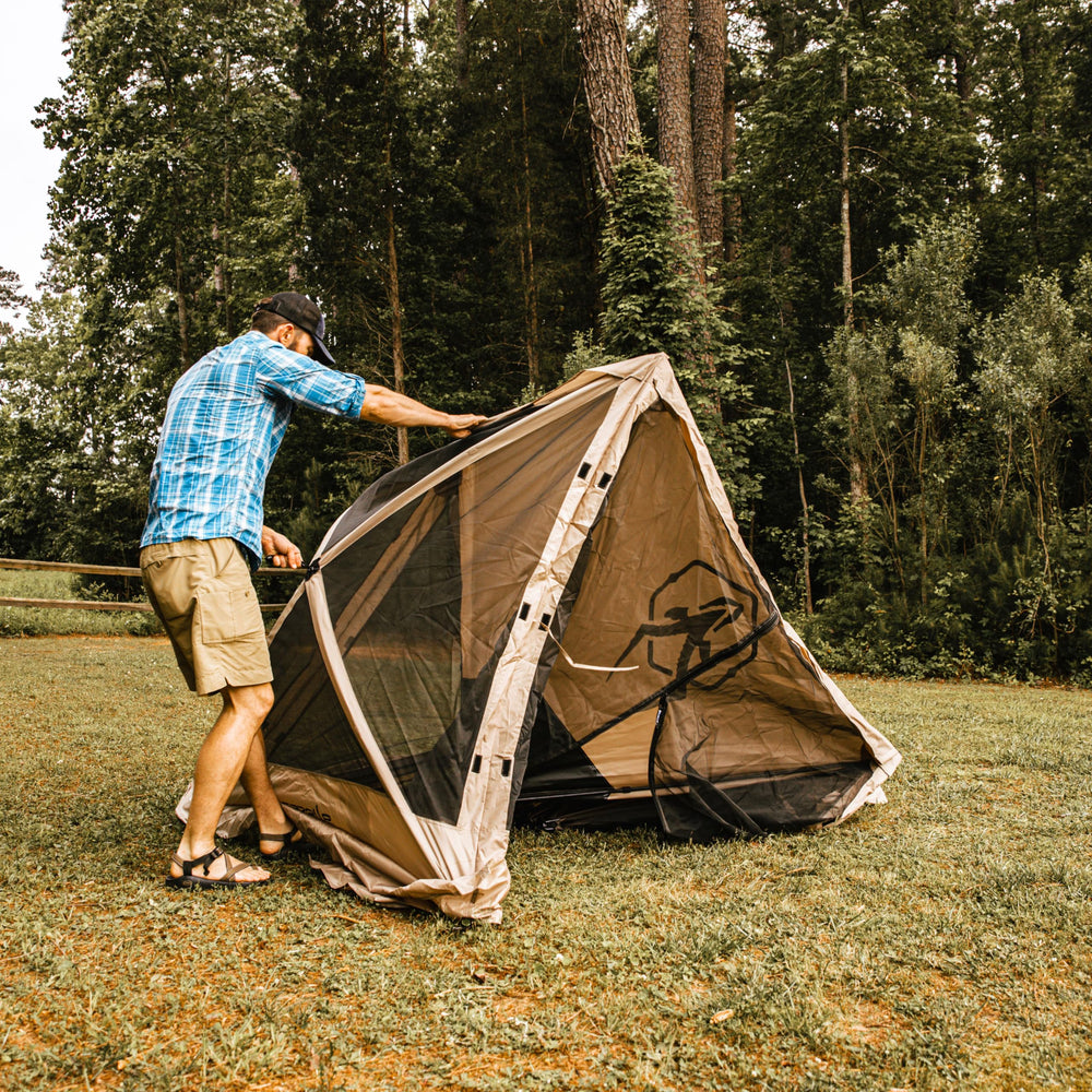 Gazelle Tents packed in oversized duffle for easy transport and storage