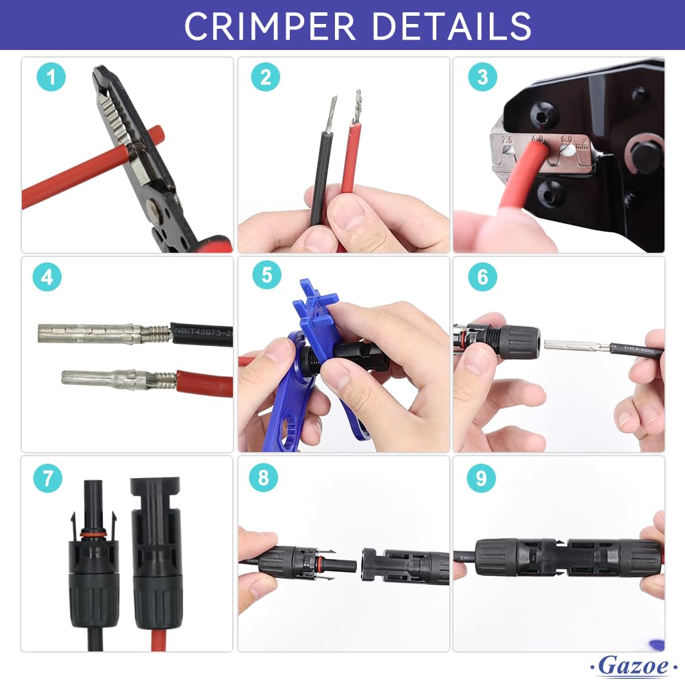 Gazoe crimper in use on rooftop solar cable showing reliable onsite crimps