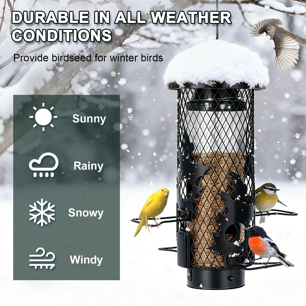Gbekery feeder with finch feeding to show selective access for small birds, attraction benefit