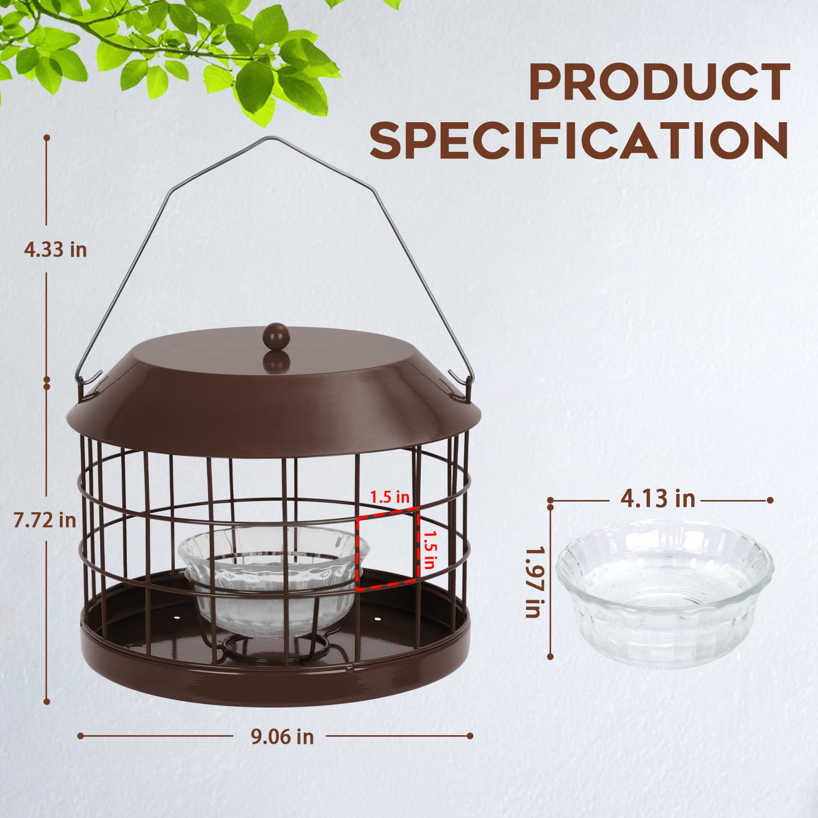 Gbekery cage closeup highlighting 1.5x1.5 inch mesh, prevents larger birds and squirrels