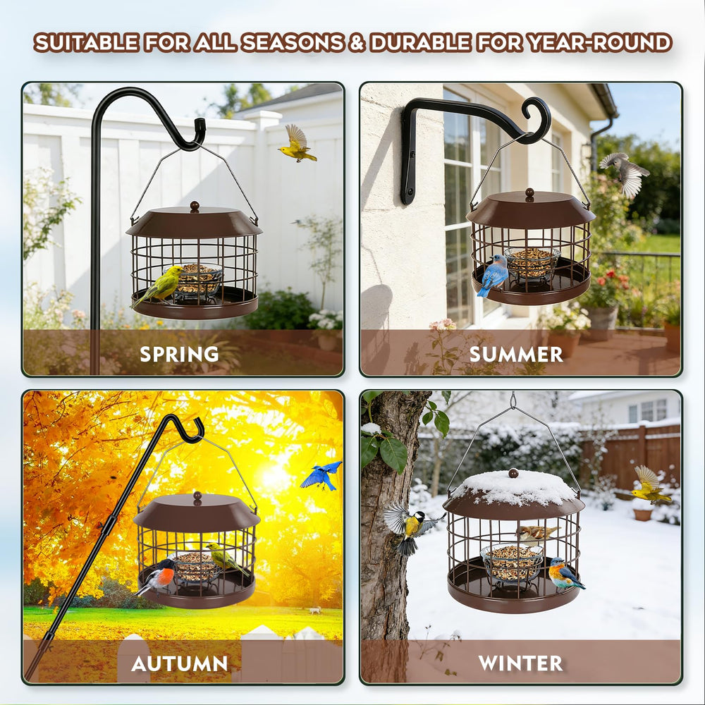 Gbekery feeder in garden setting near shrubs, invites bluebirds and songbirds