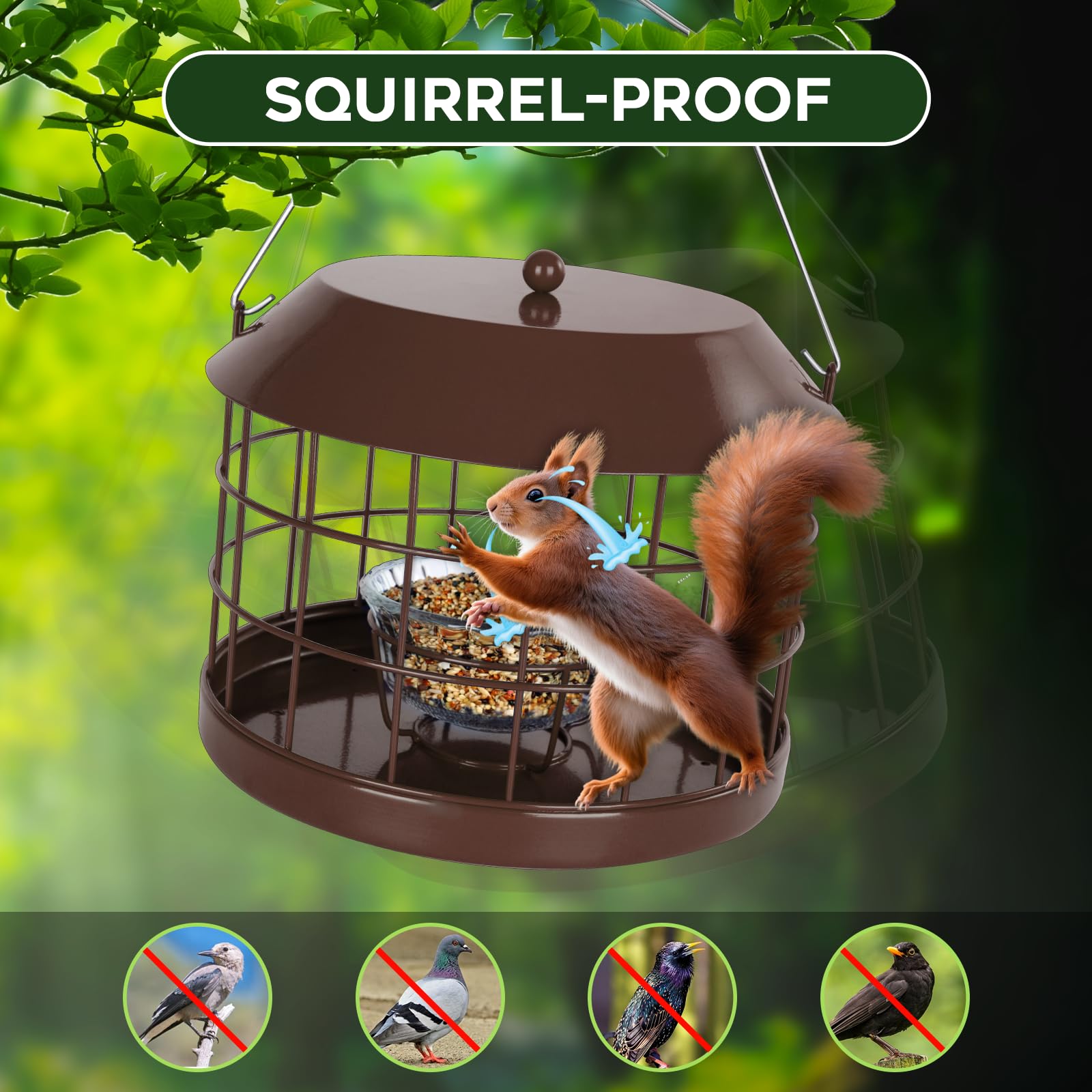 Gbekery feeder mounted on branch outdoors, weatherproof finish resists rust