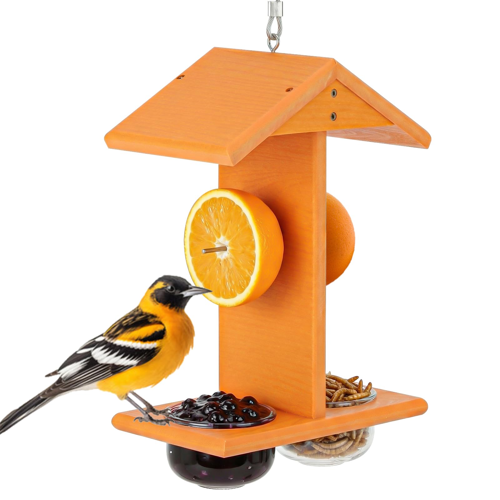 Gbekery front view orange hanging feeder, bright attractant for orioles