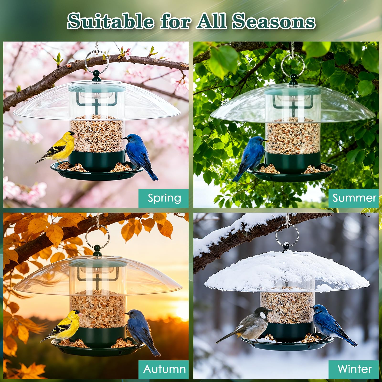 Gbekery feeder in garden with birds feeding to attract wildlife benefit