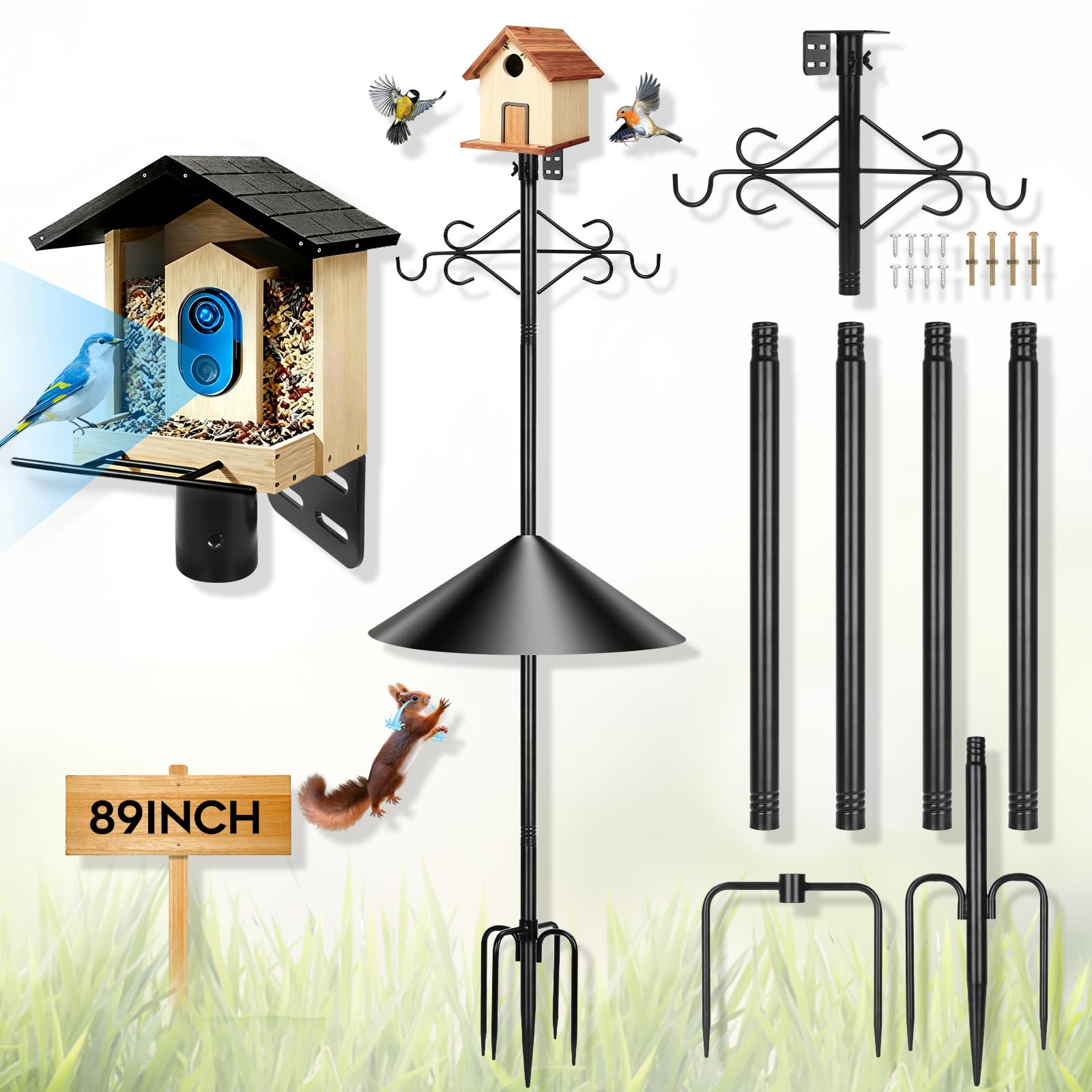 Gbekery pole installed in yard demonstrating tidy multi-feeder setup