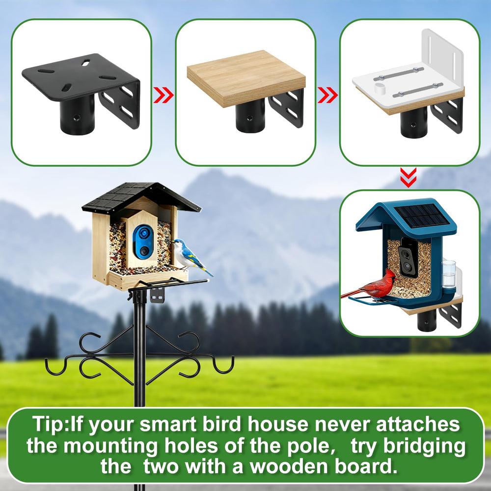 Gbekery mounting plate holding a smart bird feeder securely