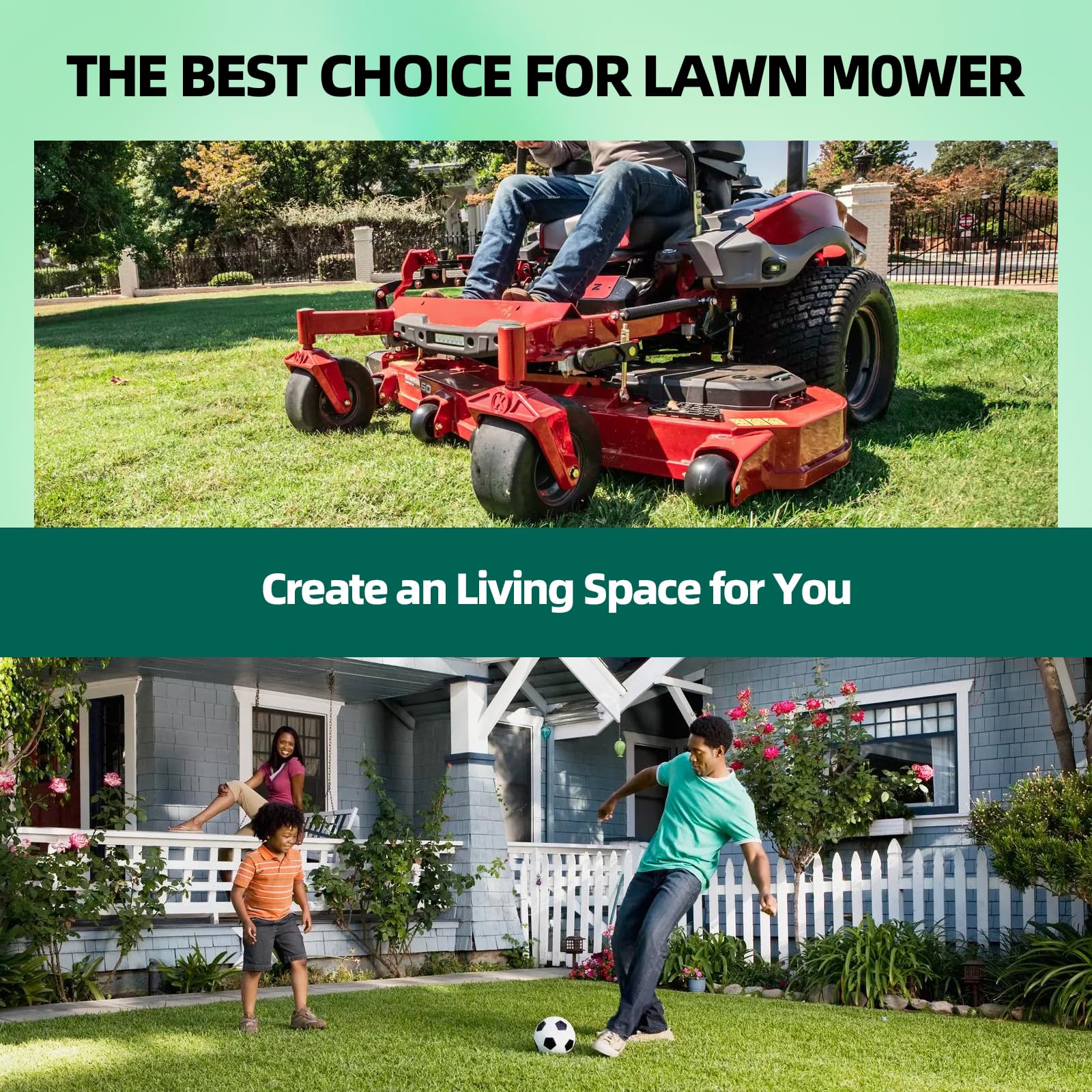 GCCSJ installed on a zero-turn mower in a yard demonstrating restored blade engagement