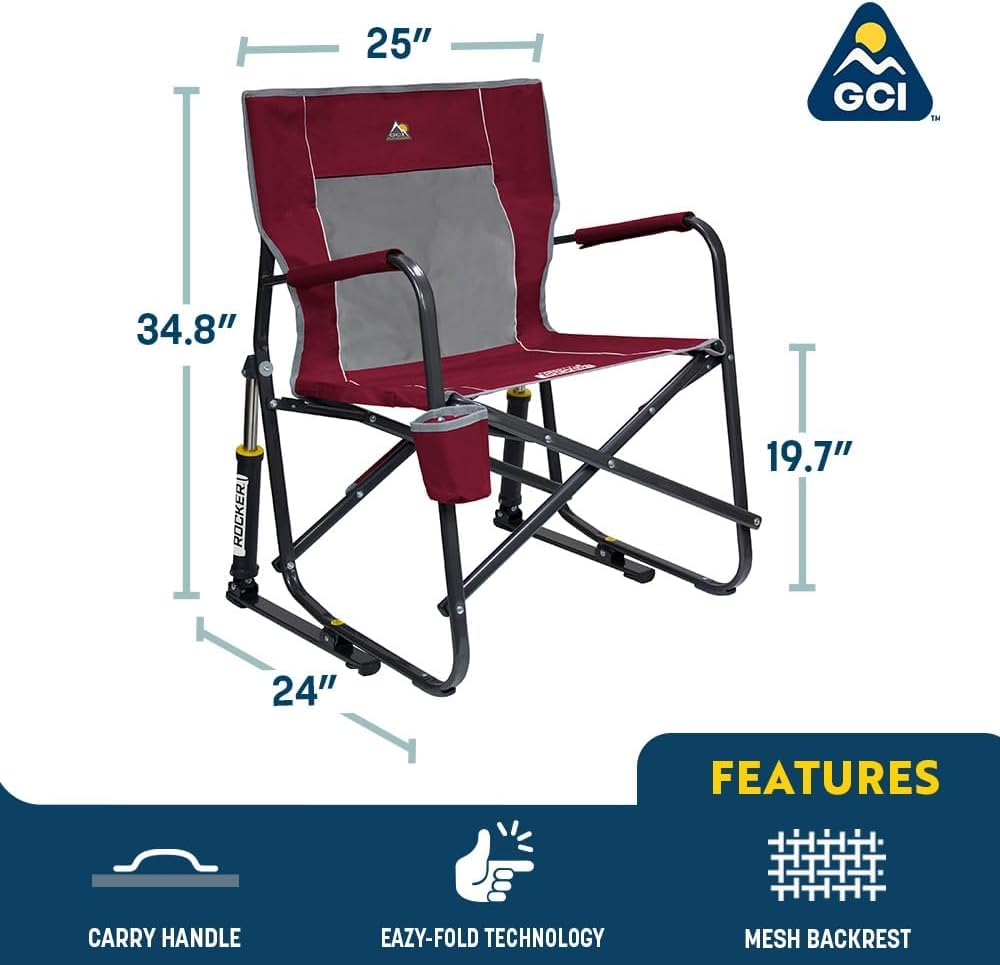 GCI Outdoor Freestyle Rocker at a campfire illustrating relaxed outdoor seating convenience