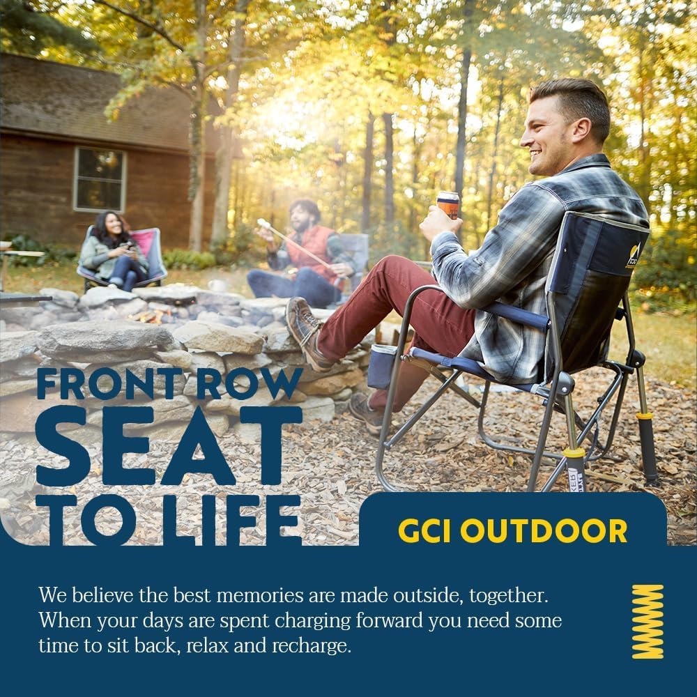 GCI Outdoor Freestyle Rocker next to a backpack showing portable size for travel