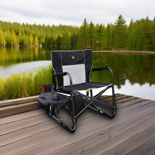 GCI Outdoor Freestyle Rocker XL at a campsite illustrating stable rocking on uneven ground