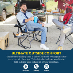 GCI Outdoor Freestyle Rocker XL side table close-up with cup holder for hands-free convenience