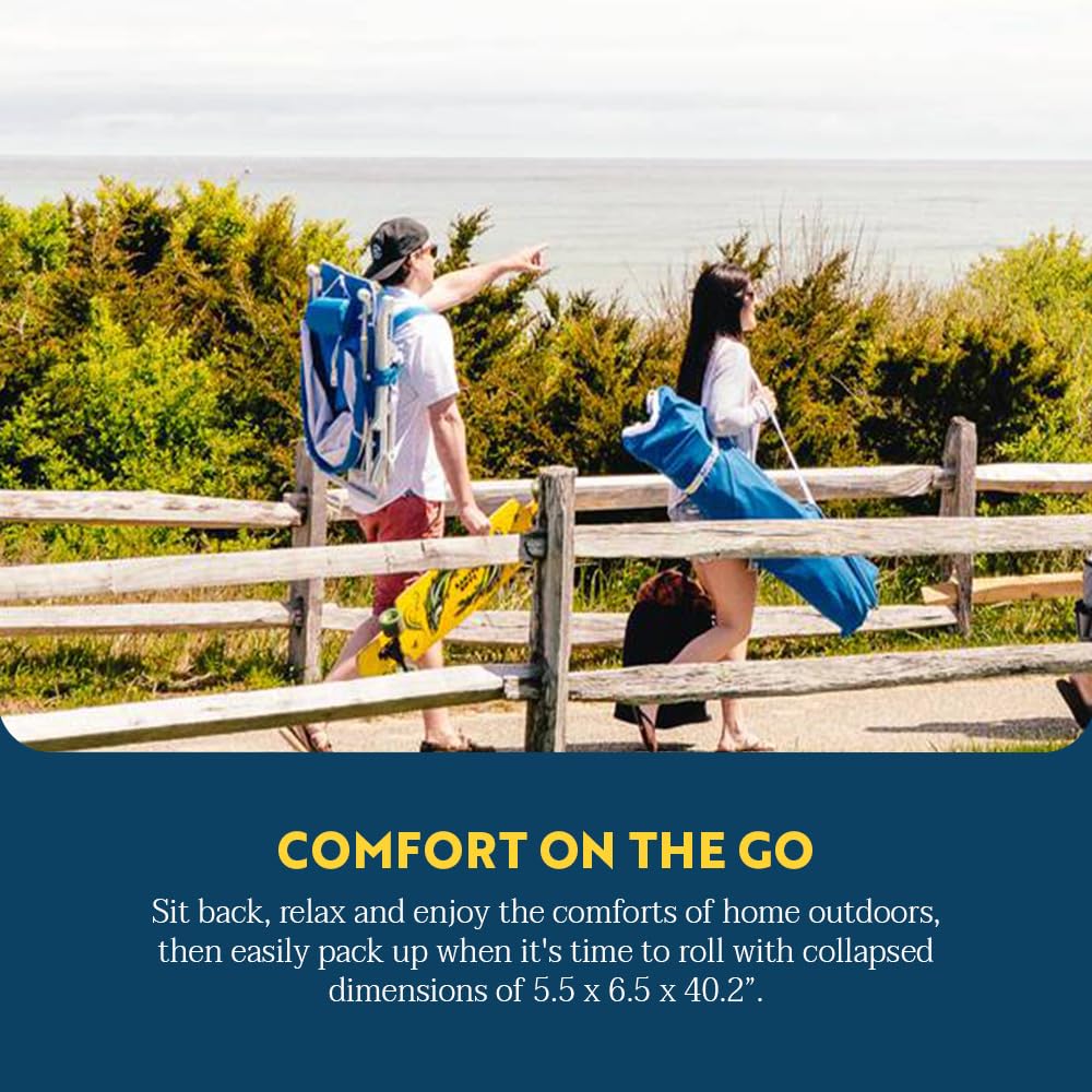 GCI Outdoor chair in use on sandy beach demonstrating smooth rocking motion