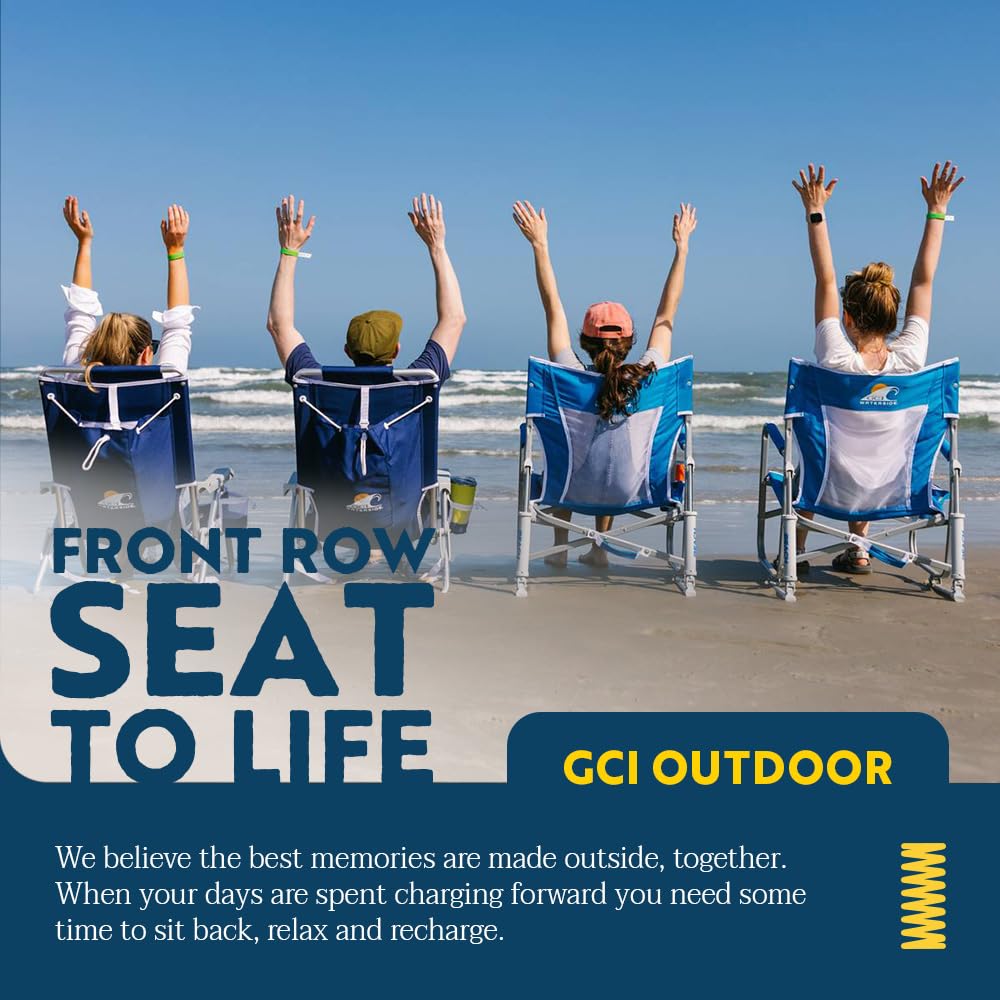 GCI Outdoor folded chair beside backpack showing compact packability benefit