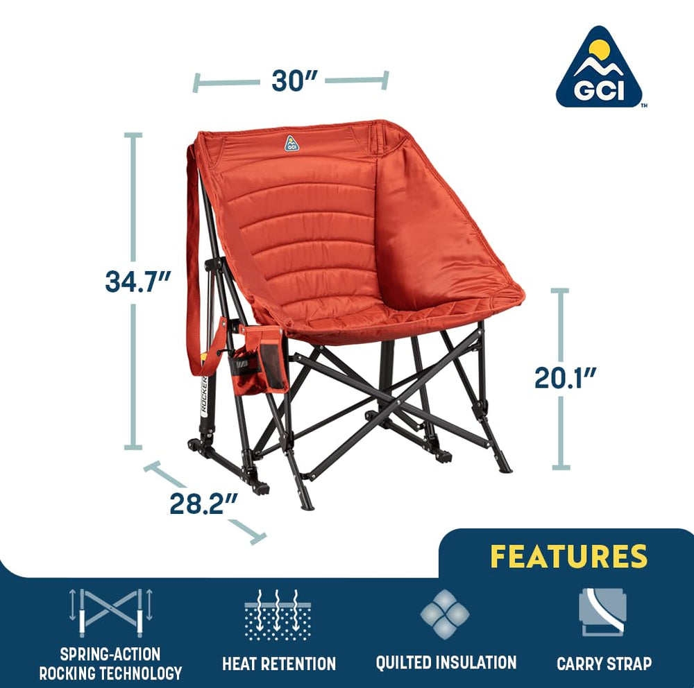 GCI Outdoor Puff Rocker spring-action base detail showing smooth rocking benefit
